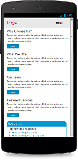 Mobile view of client site created with Foundation 5.