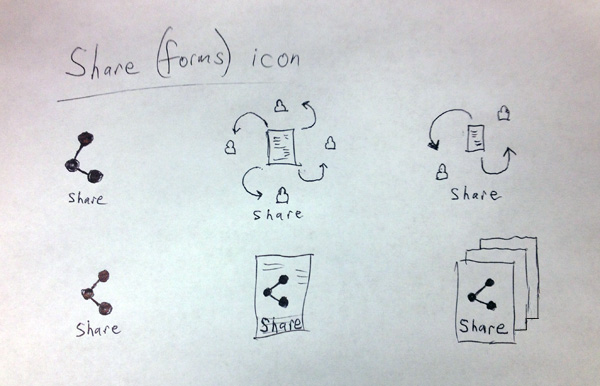 Preliminary sketches for a new share icon or share forms icon.