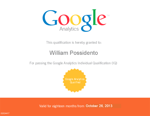 My Google Analytics Individual Qualification (GAIQ) certificate